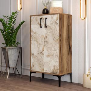 Scarpiera moderna 2 ante ripiani 60xH111cm noce marmo Avena