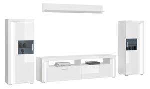 Parete attrezzata moderna soggiorno 351xH202 bianco lucido Parker-3