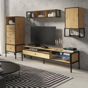 Parete attrezzata soggiorno moderna 203xH130 rovere nero Scott