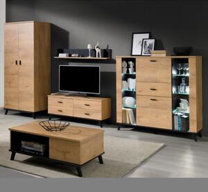 Parete attrezzata moderna soggiorno 373xH191 rovere Diamante