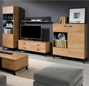 Parete attrezzata moderna soggiorno 343xH191 rovere Diamante
