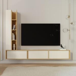 Parete attrezzata soggiorno mobile tv moderno sospeso 230xH185 rovere beige Sole