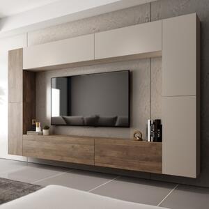 Parete attrezzata moderna soggiorno 330xH200 beige noce Sunset