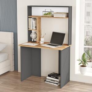 Scrivania moderna attrezzata libreria ufficio 90xH149 cm rovere antracite Nala