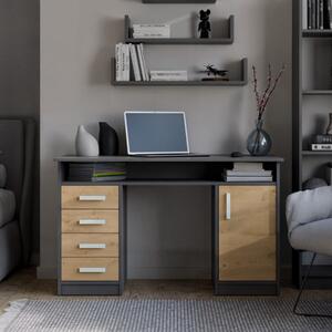 Scrivania moderna 4 cassetti 1 anta 125xH75 rovere antracite Tomas