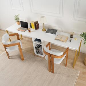 Scrivania doppia moderna 240xH74 cm libreria bianco oro Center
