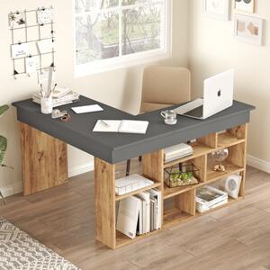 Scrivania angolare moderna attrezzata libreria ufficio 129x120 cm antracite rovere Fleur