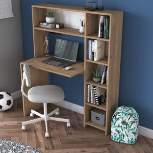 Scrivania moderna attrezzata libreria 113xH142cm rovere Draft