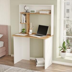 Scrivania moderna attrezzata libreria ufficio 90xH149 cm bianco rovere Nala