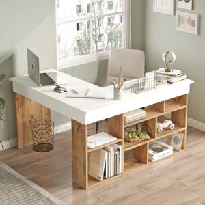 Scrivania angolare moderna attrezzata libreria ufficio 129x120 cm bianco rovere Fleur