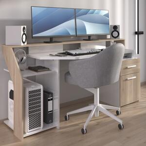 Scrivania moderna attrezzata design L178xP68 cm bianco rovere led Vexa