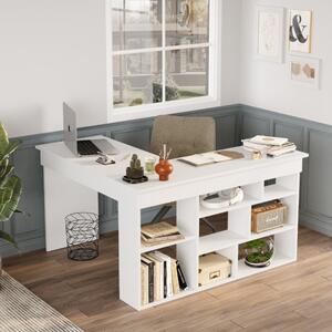 Scrivania angolare moderna attrezzata libreria ufficio 129x120 cm bianco Fleur