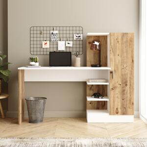 Scrivania moderna attrezzata libreria 1 anta ufficio 152xH120 cm bianco rovere Daria