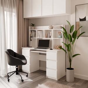 Scrivania moderna attrezzata libreria estraibile 6 cassetti ufficio 130xH146 cm bianco Detroit