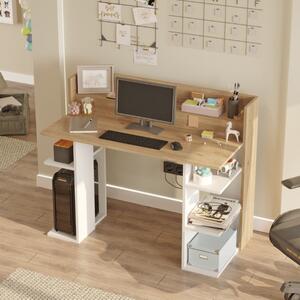 Scrivania moderna attrezzata ufficio 124x58 cm rovere bianco Buster