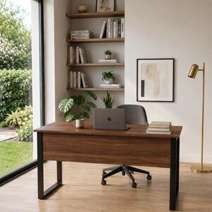 Scrivania ufficio moderna lineare gambe metallo 140 rovere scuro nero Vertice