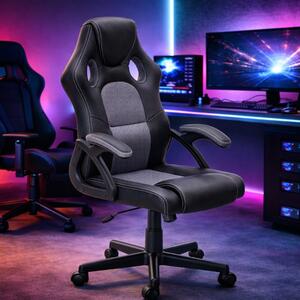 Sedia gaming ufficio girevole con braccioli regolabile ergonomica nero Licante