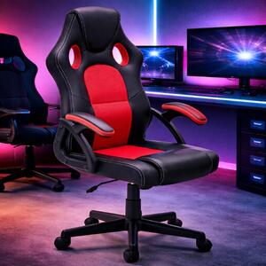 Sedia gaming ufficio girevole con braccioli regolabile ergonomica nero rosso Licante