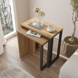 Set 2 tavolini da salotto design moderno 51xH53 cm rovere chiaro Kenzo