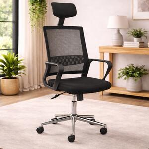 Sedia ufficio girevole con braccioli regolabile ergonomica nero Duma