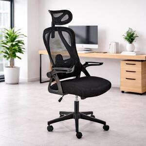 Sedia ufficio girevole con braccioli regolabile ergonomica nero Cumo