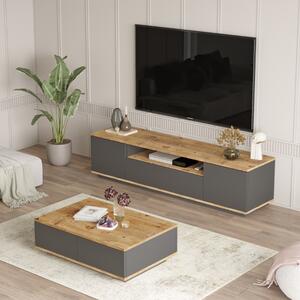 Set soggiorno moderno industrial porta tv tavolino antracite rovere Eliot