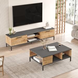 Set soggiorno moderno industrial porta tv tavolino rovere antracite Caius