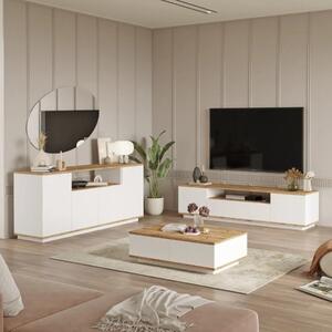 Set soggiorno moderno industrial porta tv tavolino madia bianco rovere Eliot