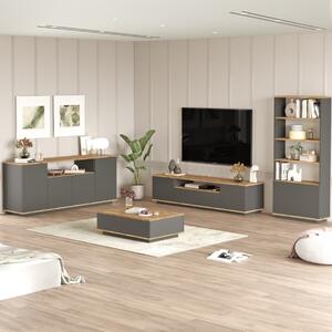 Set mobili soggiorno moderno completo sala antracite rovere Eliot