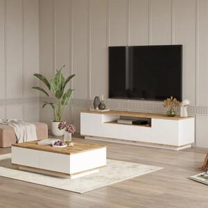 Set soggiorno moderno industrial porta tv tavolino bianco rovere Eliot