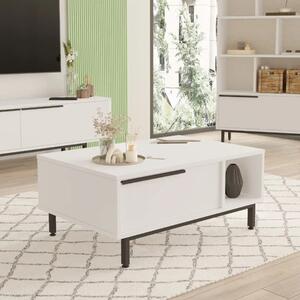 Tavolino soggiorno moderno basso 90xH38 cm 1 ribalta bianco Kenzo