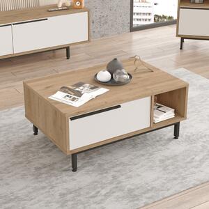 Tavolino soggiorno moderno basso 90xH38 cm 1 ribalta rovere bianco Kenzo