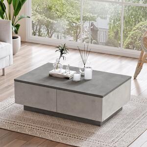 Tavolino soggiorno moderno basso 90xH32 cm 2 ribalte cemento ossido Oscar