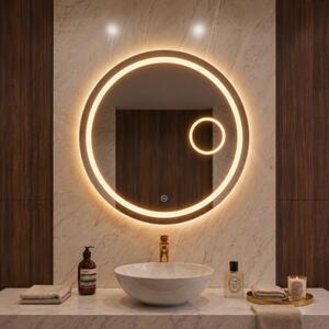 Specchio bagno led rotondo 70 cm design luce naturale MDF posteriore