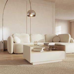 Tavolino da salotto led 2 cassetti 1 ripiano a vista soggiorno 96x67cm beige rovere Allison