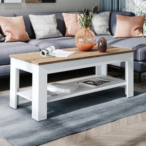Tavolino soggiorno moderno salotto design 110xH45 cm rovere bianco Bosco