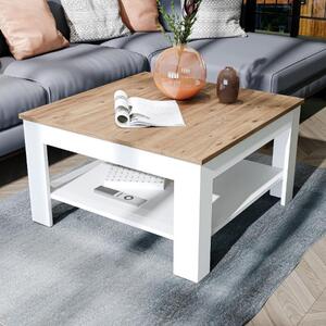 Tavolino soggiorno moderno salotto design quadrato 80 cm rovere bianco Bosco