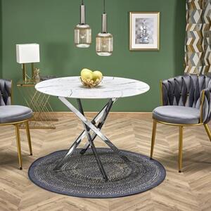 Tavolo in vetro rotondo 100x100 cm da pranzo moderno marmo bianco Ginevra