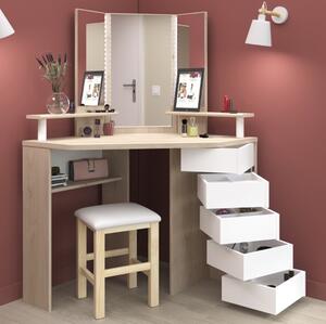 Toeletta trucco moderna salvaspazio specchio cassetti 114xH142 bianco rovere Hollywood