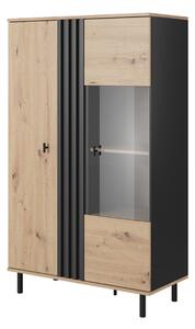 Vetrina moderna soggiorno 2 ante 90xH149 rovere nero antracite Elara