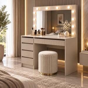 Toeletta trucco con luci moderna salvaspazio specchio 120xH140 beige Style Big