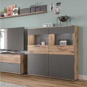 Vetrina moderna contenitore 2 ante 110xH122 rovere antracite Marley