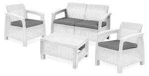 Set da Giardino Divano 2 Poltrone e Tavolino in Resina Keter Corfu Lounge Bianco