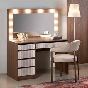 Toeletta trucco con luci moderna salvaspazio specchio 120xH140 noce cashmire Style Big