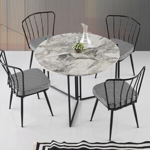 Tavolo moderno da pranzo rotondo 100x100 cm marmo bianco nero Treviso