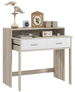 HOMCOM Tavolo Consolle a 2 Livelli con Piano Estraibile e 2 Cassetti in Legno, 95x35x87cm, Rovere