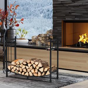 Costway Porta legna da ardere e set di attrezzi per uso intensivo, Organizzatore per la conservazione di legno 91x33x76cm