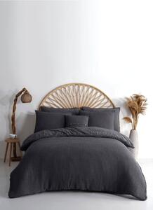 Set copripiumino e federa color antracite in cotone renforcé per letto singolo 140x200 cm Waffle Striped – Mila Home Luxury