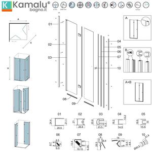 Box doccia angolare 80x80 cm doppia apertura a libro KS7000 - KAMALU