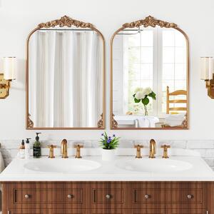 Costway Specchio da parete ad arco barocco ornato con cornice in metallo, Specchio da parete vintage ed antico 95 x 66 cm